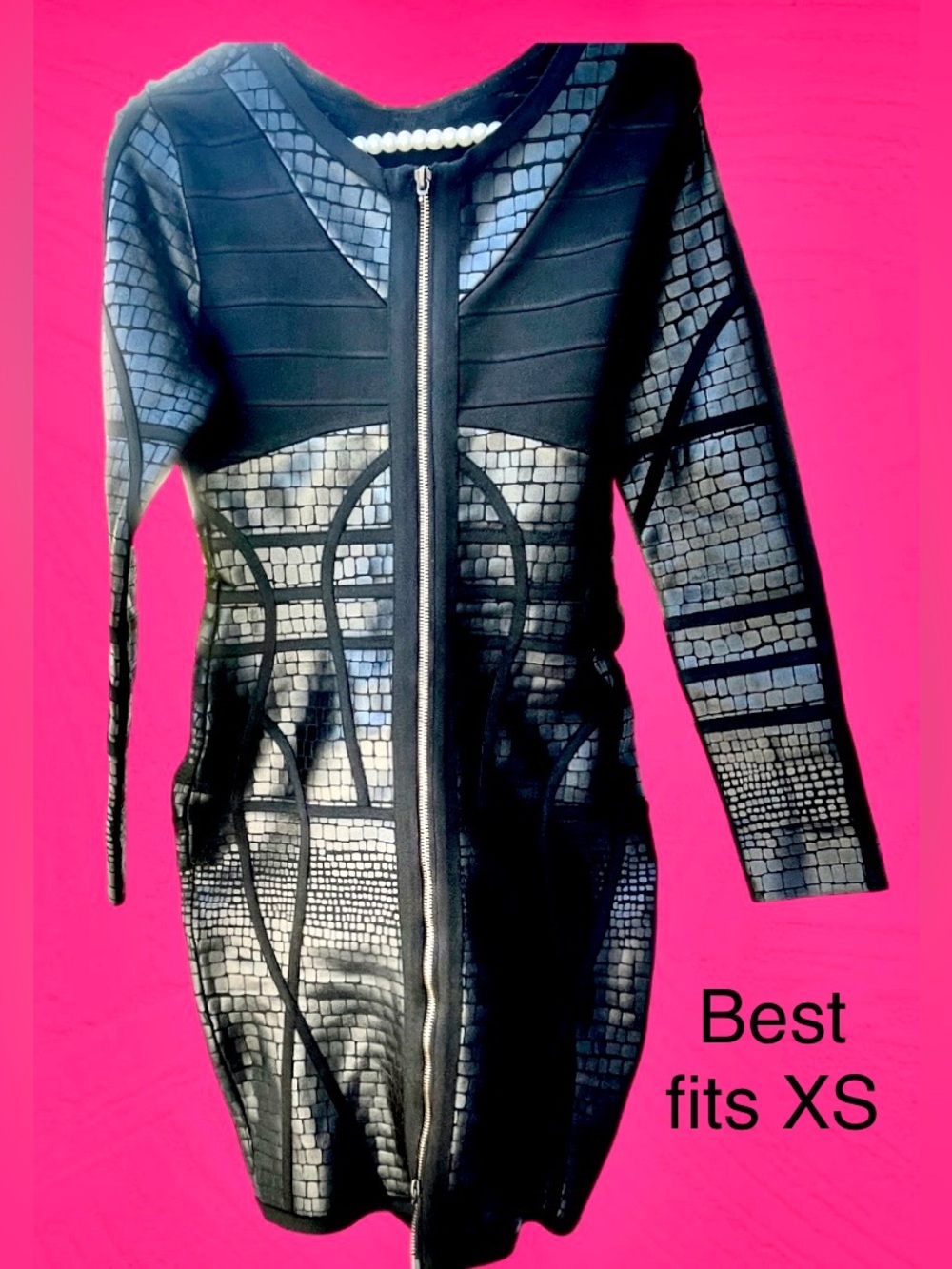 Sexy Dress Best fits XS Black Structured/textured/Mixed Textiles/Zip FrontEUC